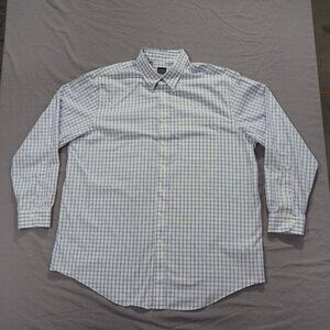 Brooks Brothers 1818 Shirt Mens 18 36/37 Blue Graph Check Stretch Classic Preppy